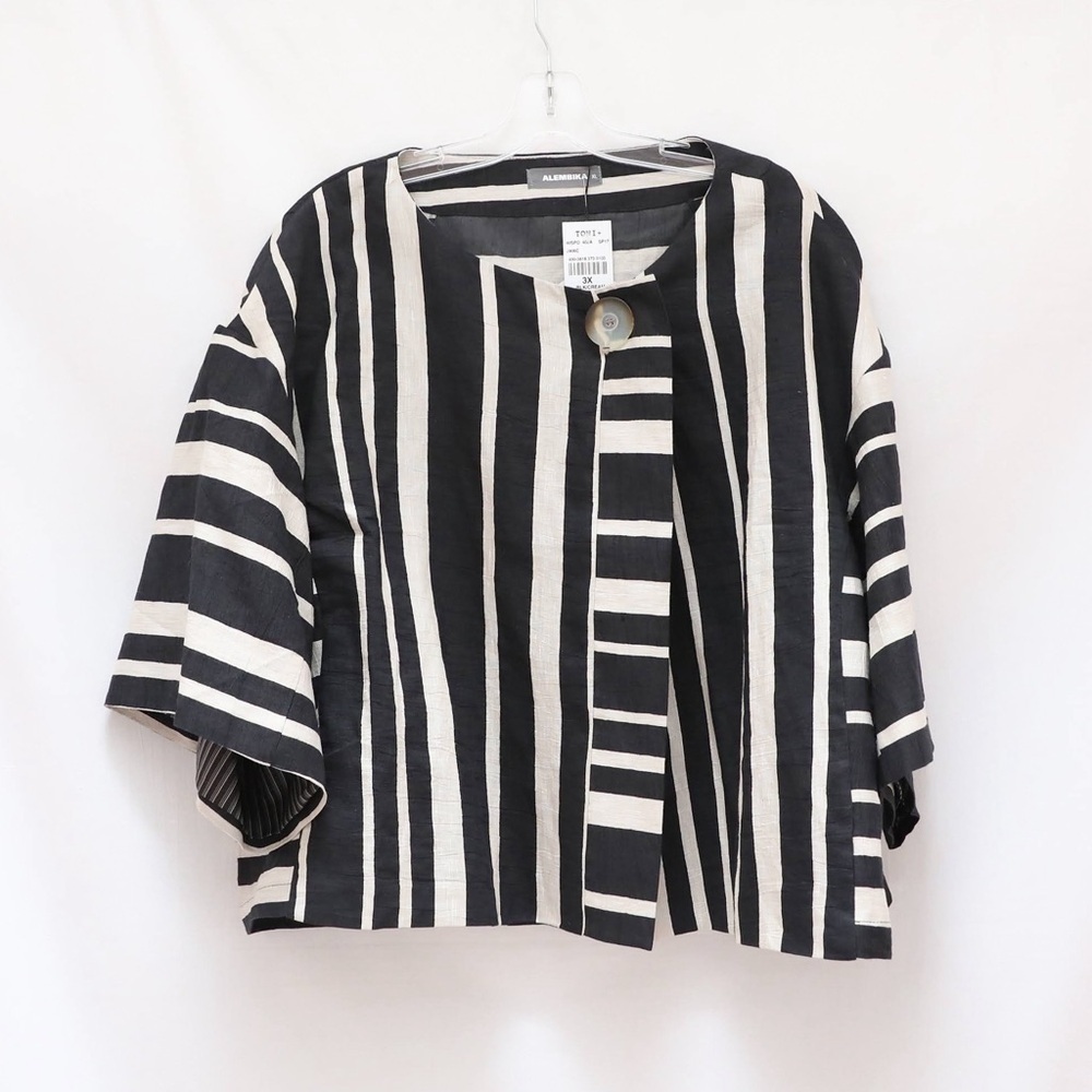 NWT Alembika striped blazer jacket plus size 2X 3X linen cotton new summer